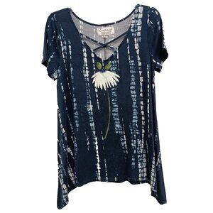 Enchante Handmade Originals Tunic Top Womens Medium Blue Tie Dye Beaded Artsy